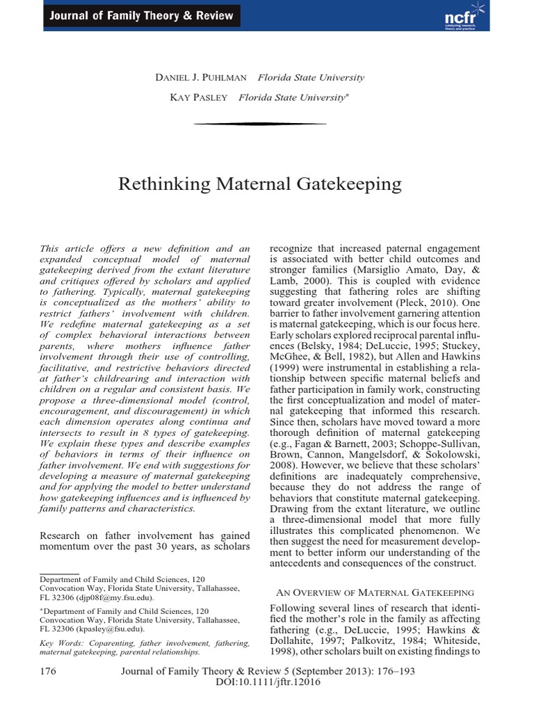Rethinking Maternal Gatekeeping Puhlman Pasley PDF Parenting Relationships
