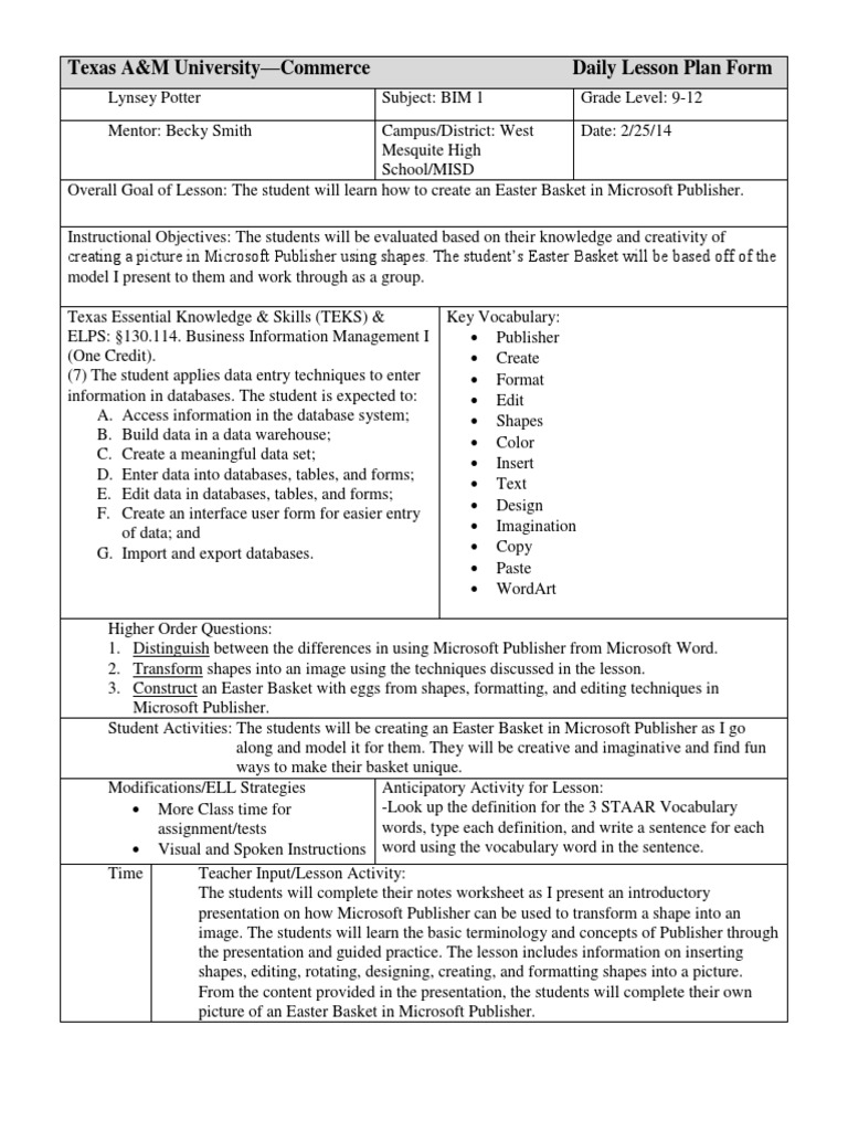 Microsoft Publisher Lesson Plan | PDF | Shape | Databases