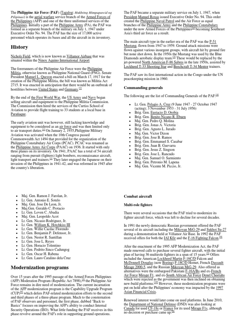The Philippine Air Force PDF Aviation Military Aviation