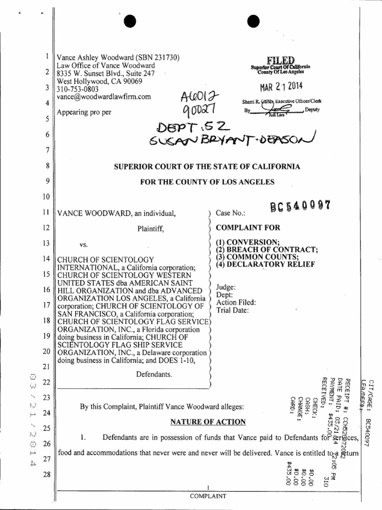 Vance Woodward V Scientology Complaint PDF
