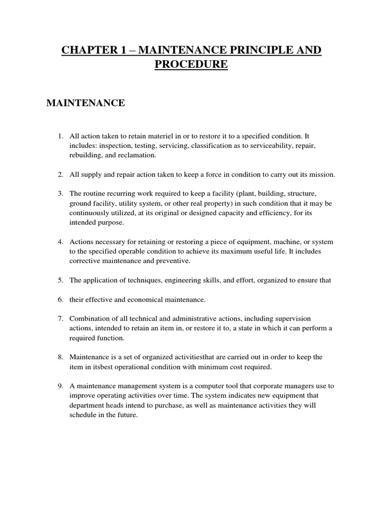 Maintenance Principles and Procedures | PDF | Occupational Safety And ...