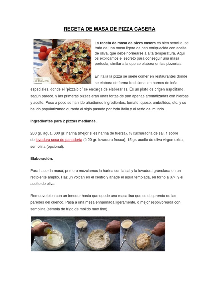 Receta de Masa de Pizza Casera | PDF | Pizza | Panes