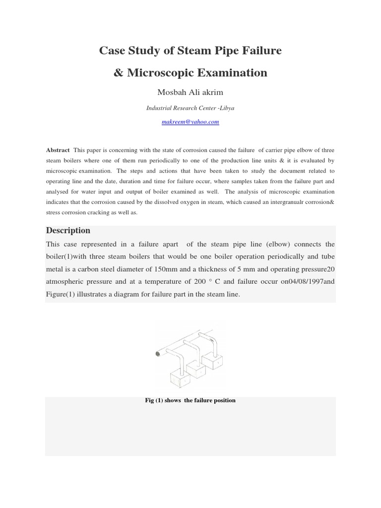 Case Study of Steam Pipe Failure | PDF | Corrosion | Boiler