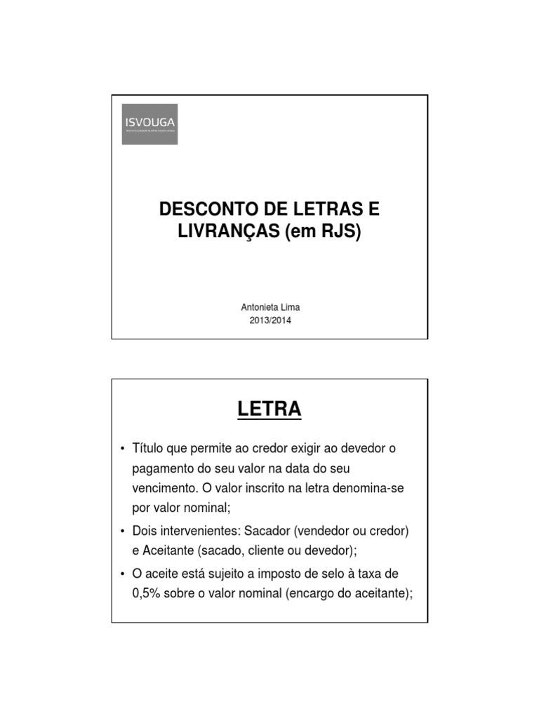 Desconto de Letras | PDF | Desconto | Factoring (fomento mercantil ou ...