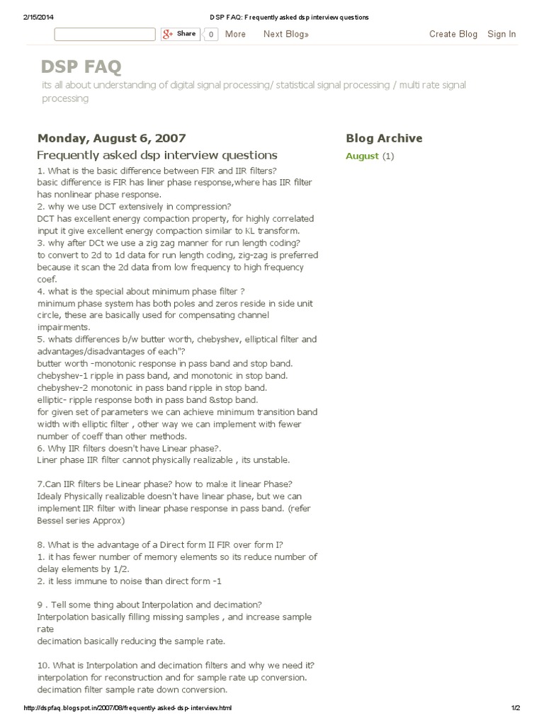 DSP FAQ Frequently Asked DSP Interview Questions PDF Digital
