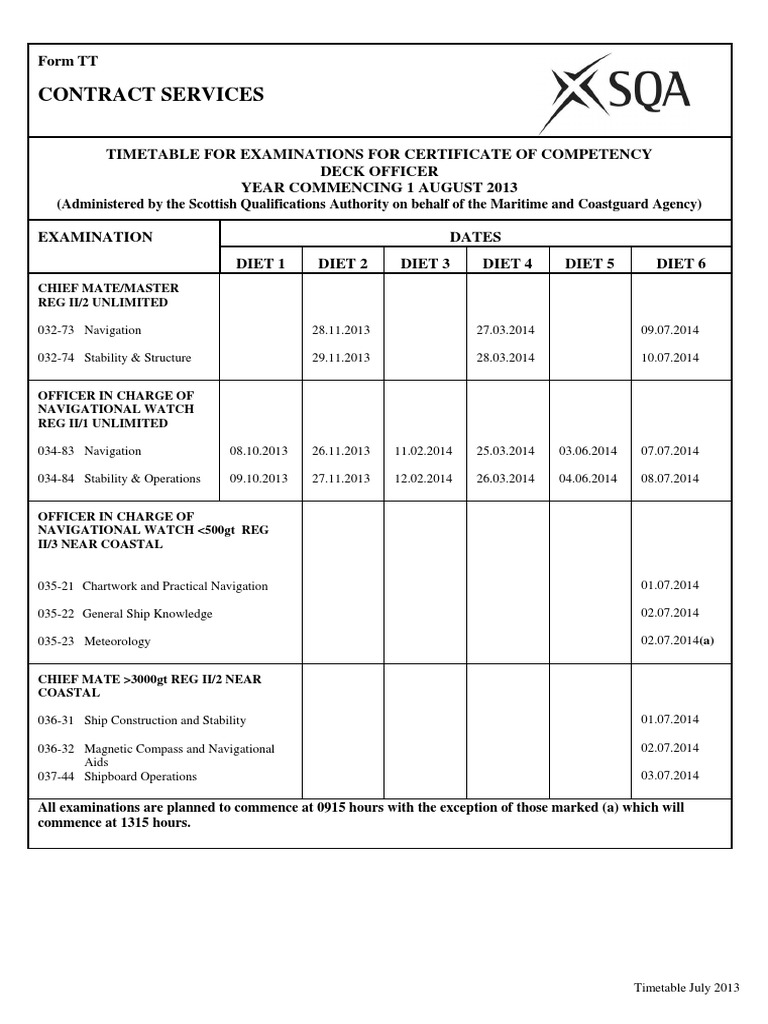 SQA TIMETABLE