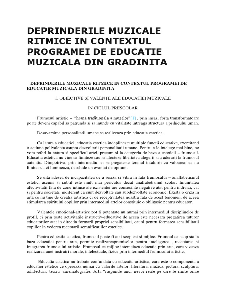 Deprinderile Muzicale Ritmice in Contextul Programei de Educatie ...