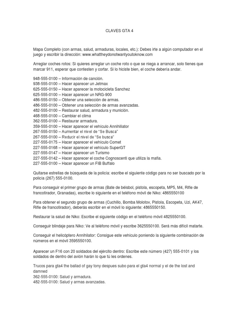 Gta IV Claves, PDF, Arsenal