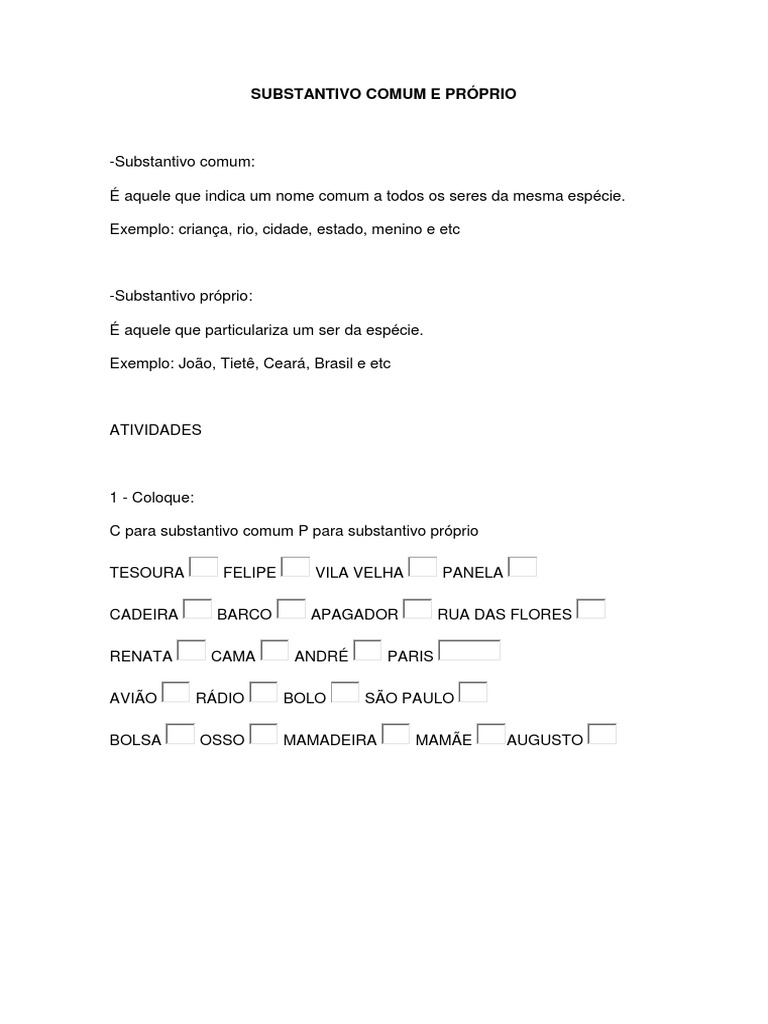 Substantivo Comum e Próprio | PDF | Artes Linguísticas e Disciplina