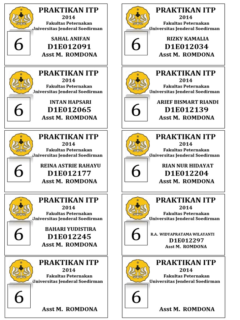 Contoh Name Tag Praktikan ITP 2014 | PDF