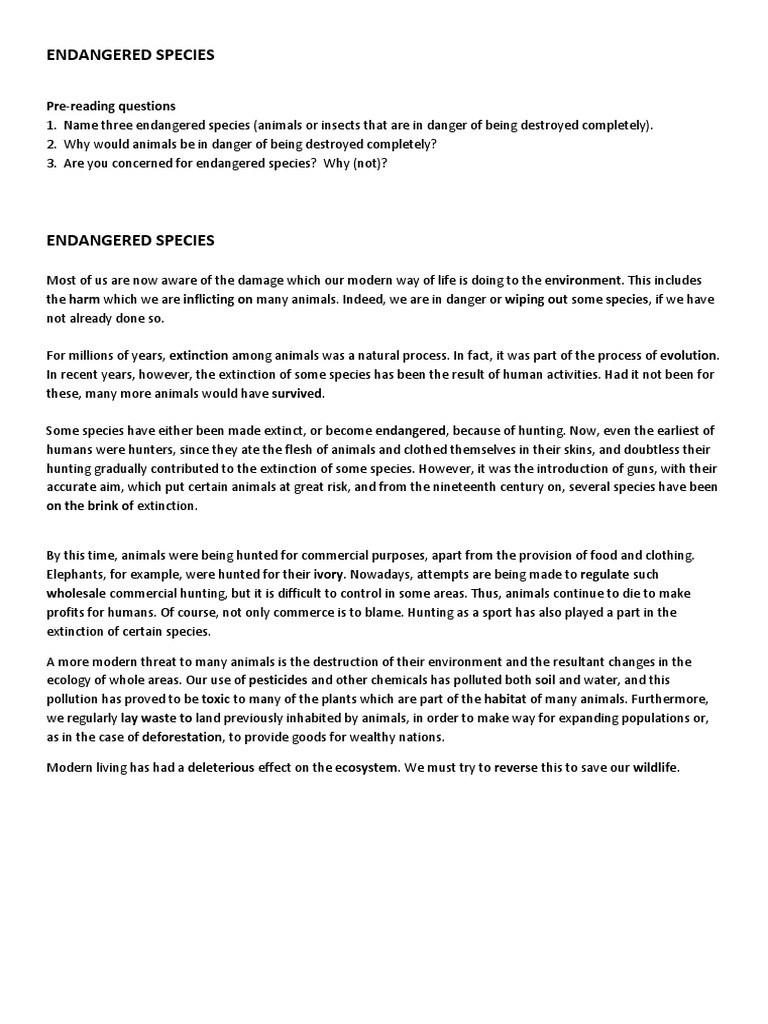 Understanding Endangered Species | PDF | Hunting | Extinction