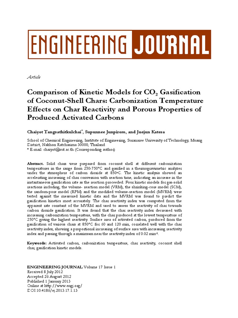 CO2 Gasification of Coconut Shell Char | PDF | Reaction Rate | Gasification
