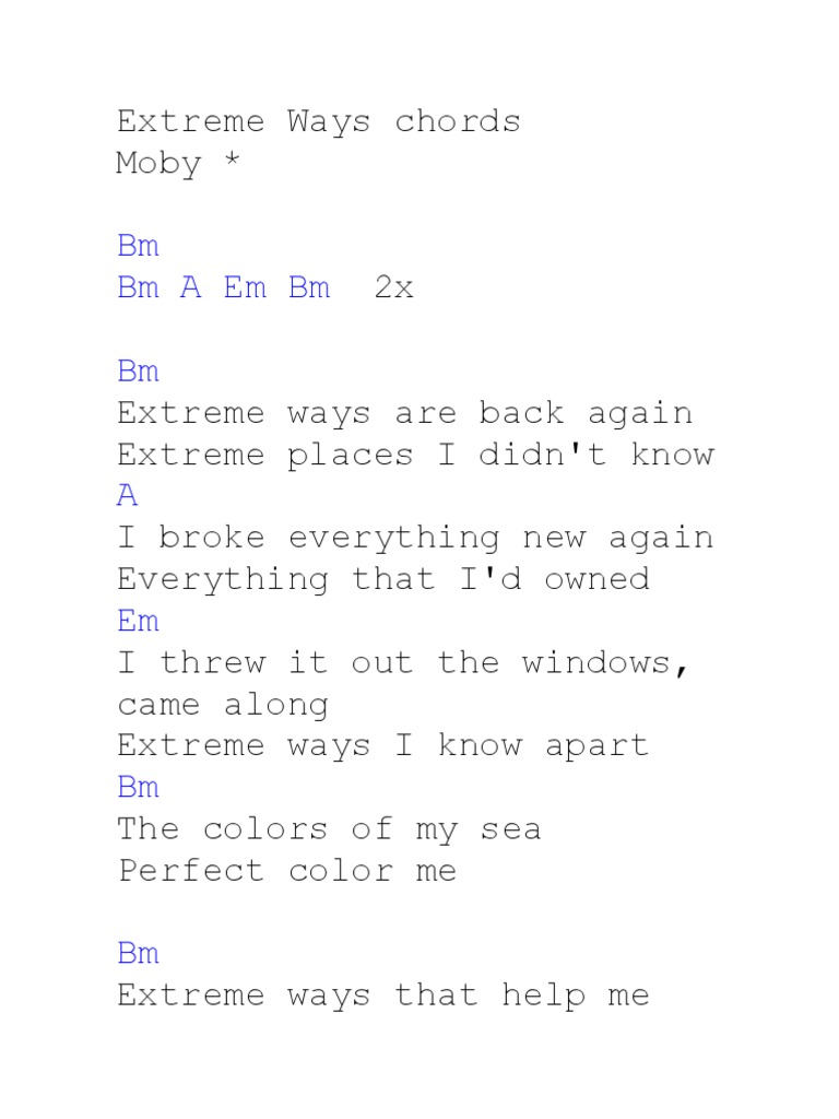 Moby's Extreme Ways Chords and Lyrics | PDF