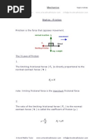 Friction,statics,mechanics revision notes from A-level Maths Tutor