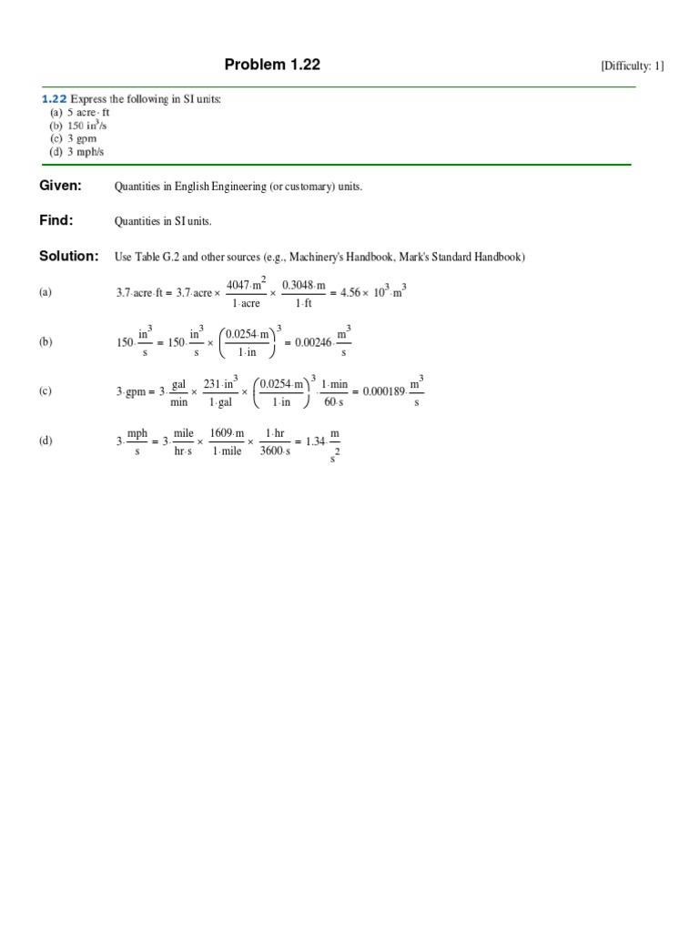 Problem 1.22: Given: Find: Solution | PDF