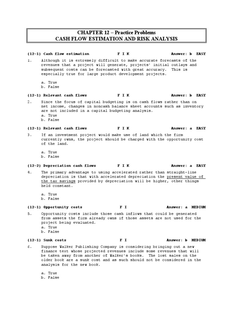 Chapter 12 Test Bank Practice Problems Advanced Financial