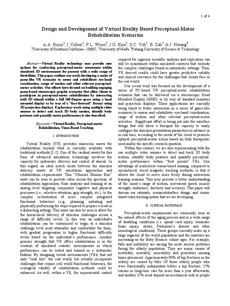 Design and Development Virtual Reality | PDF | Spinal Cord Injury ...