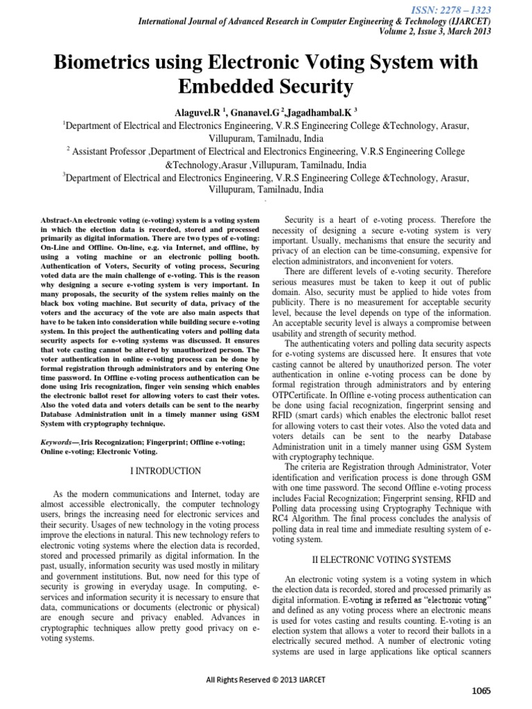 Biometrics Using Electronic Voting System With Embedded Security | PDF ...