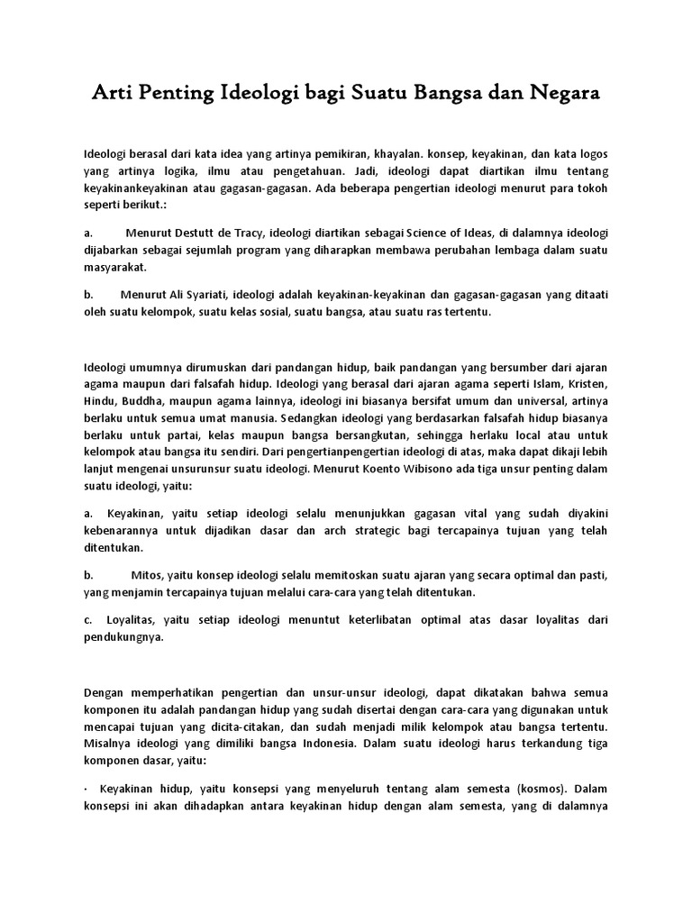 Arti Penting Ideologi Bagi Suatu Bangsa Dan Negara