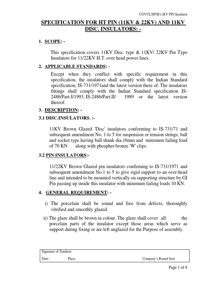 11KV Disc and Pin Insulator Specifications | PDF | Insulator ...