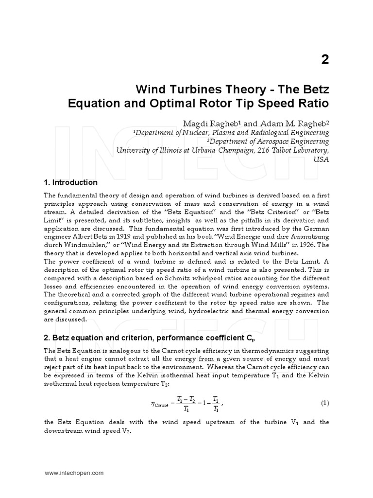 Betz Equation and Wind Turbine Efficiency | PDF | Science & Mathematics