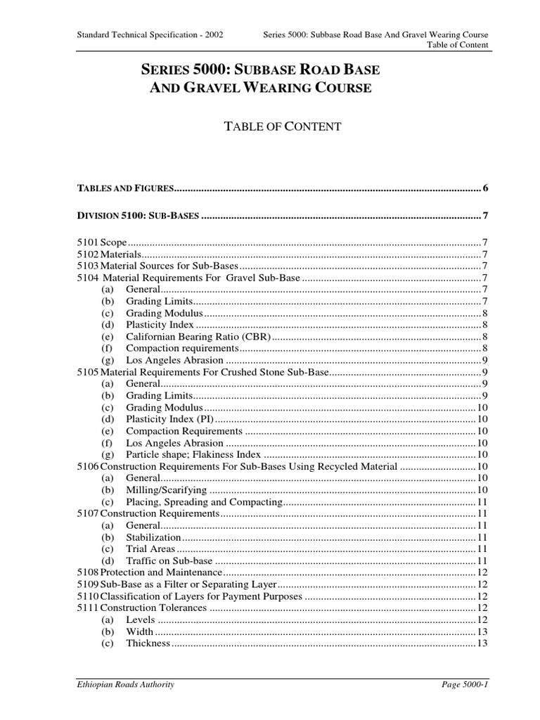 Standard Technical Specification for Subbase, Road Base, and Gravel