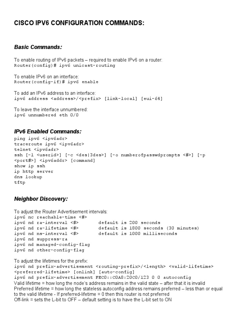 Cisco Ipv6 Configuration Commands I Pv6 Ip Address
