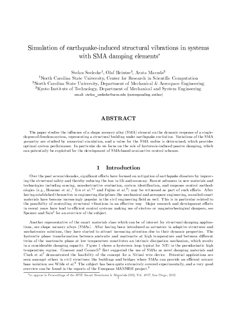SMA Damping in Earthquake Simulation | PDF | Shape Memory Alloy ...