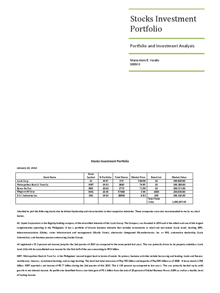 Stocks Investment Portfolio | PDF | Bdo Unibank | Stocks