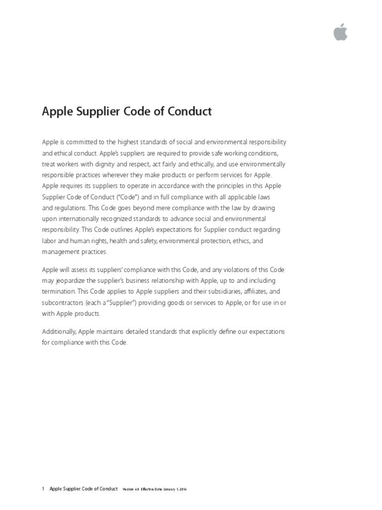Apple Supplier Code Of Conduct Pdf Overtime Occupational Safety And Health