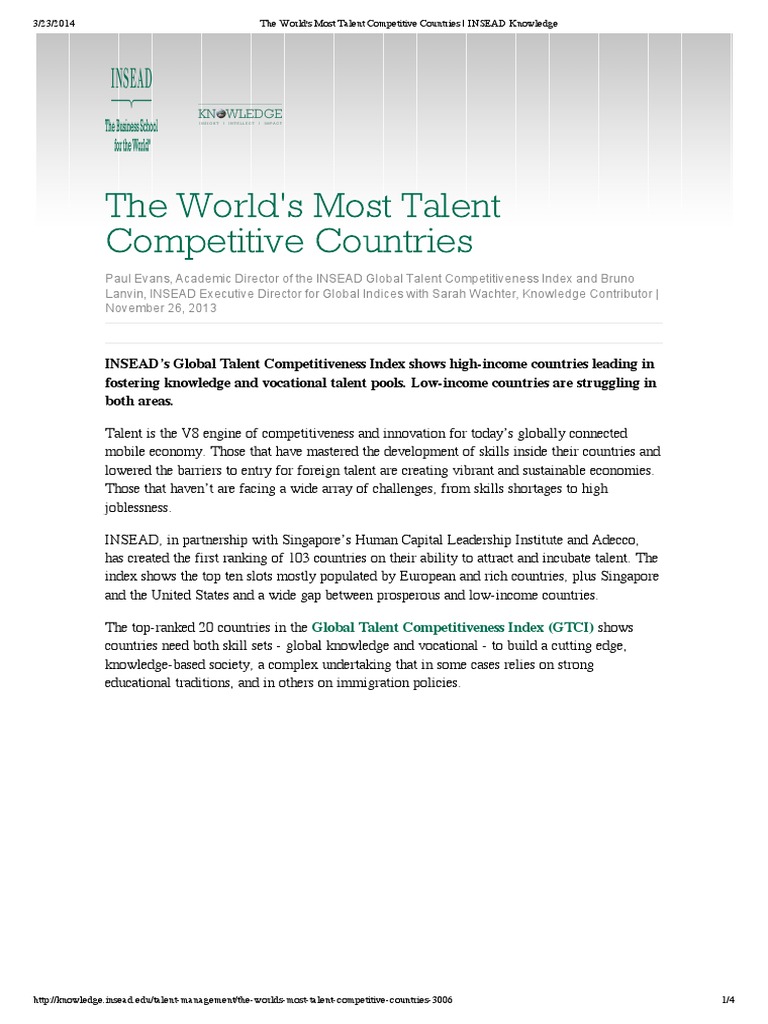 Top Talent Competitive Countries 2023 | PDF | Competitiveness ...