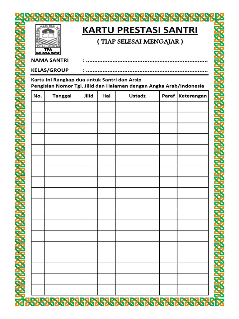 Kartu Prestasi Iqro Pdf
