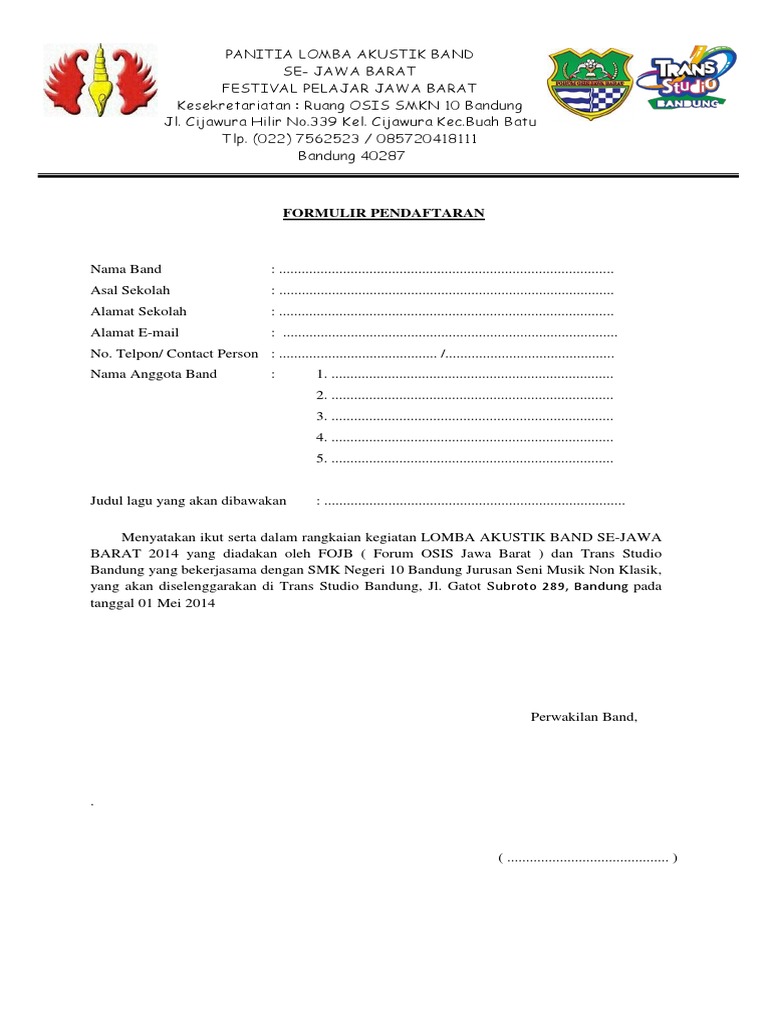 Formulirpendaftaranlomba Festival Akustik Band TSB