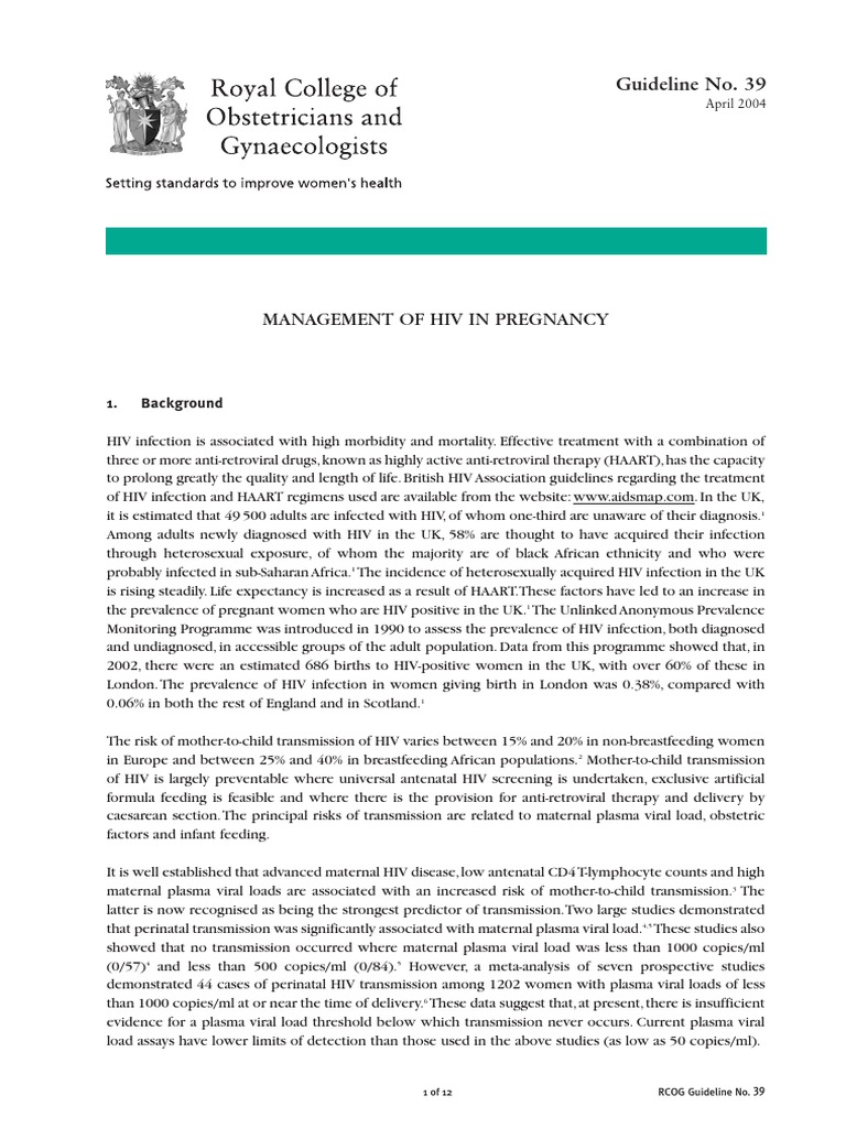RCOG Guidelines on HIV in Pregnancy | PDF