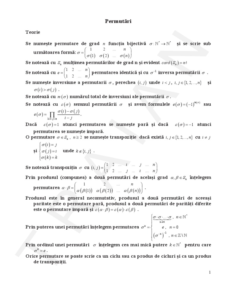 Permutari Clasa | PDF