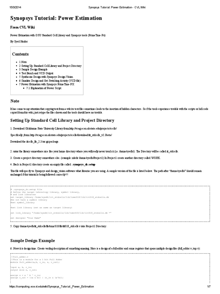 Synopsys Power Estimation Tutorial | PDF | Library (Computing ...