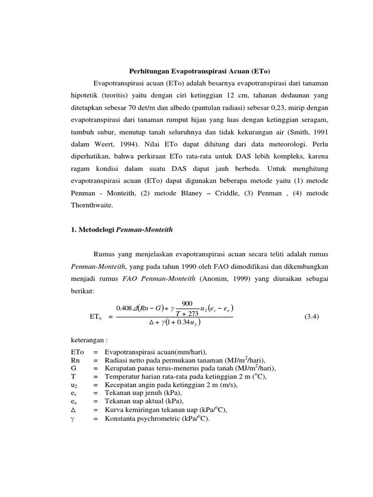 Klimato Perhitungan Evapotranspirasi Acuan