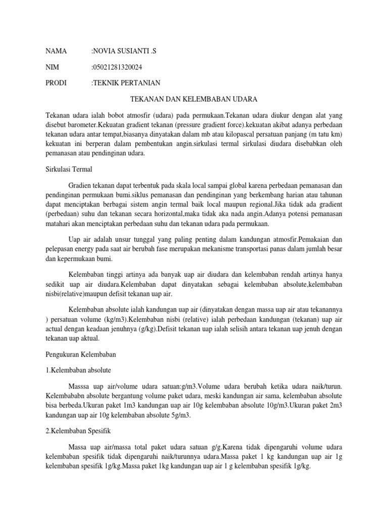Tekanan Dan Kelembaban Udara