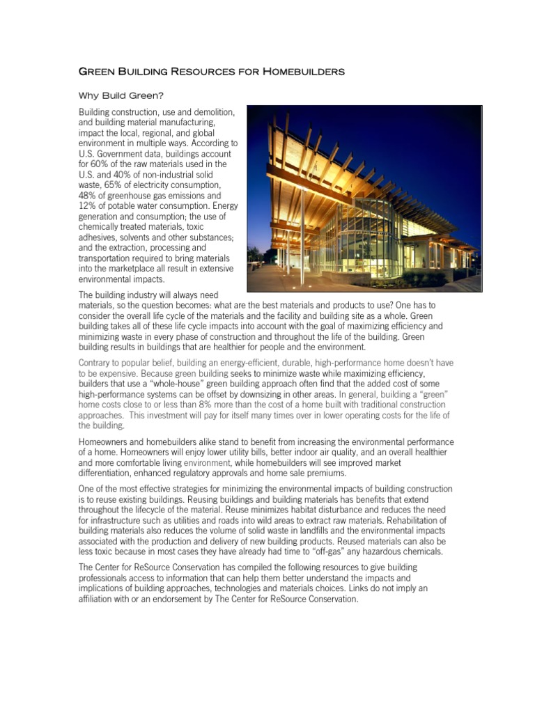 G B R H: Reen Uilding Esources For Omebuilders | PDF | Green Building ...