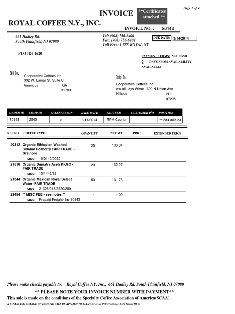 Royal Coffee NY Invoice Summary | PDF | Business | Finance & Money ...