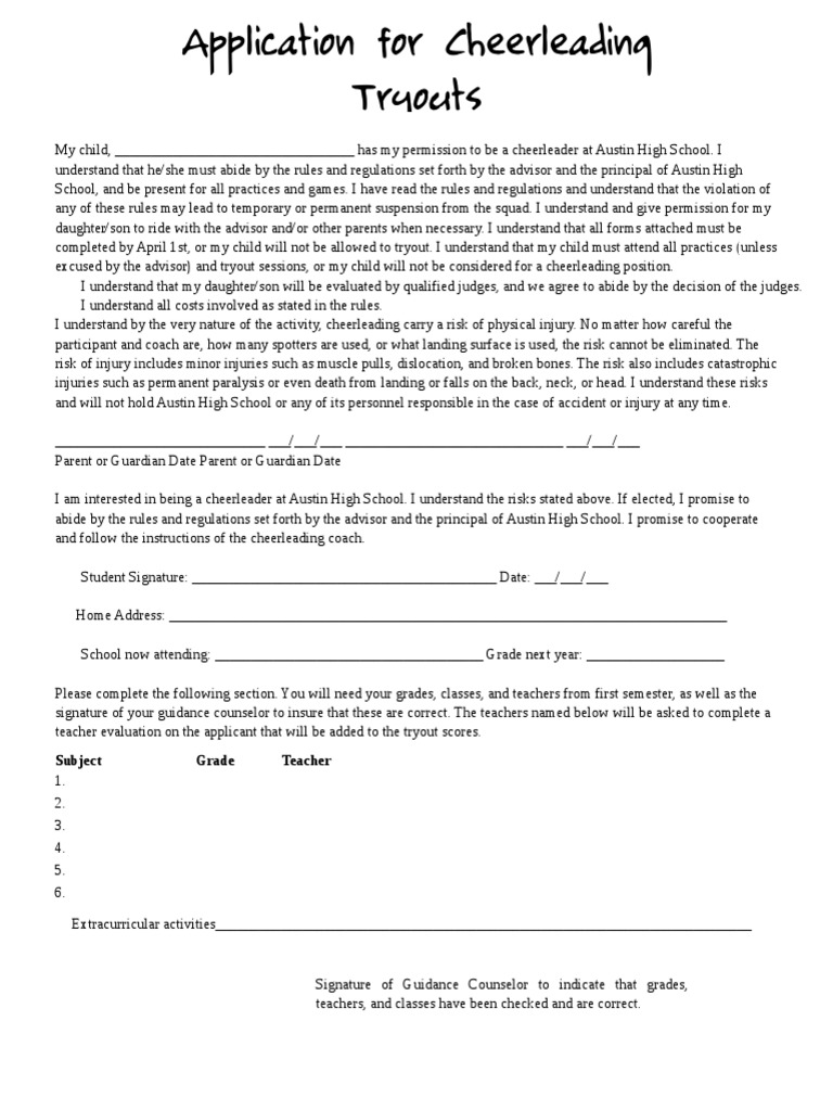 Cheer Tryout Application | PDF | Cheerleading | Behavior Modification