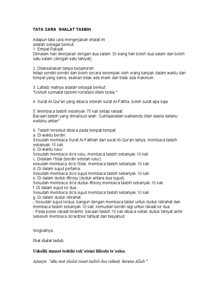Tata Cara Shalat Tasbih