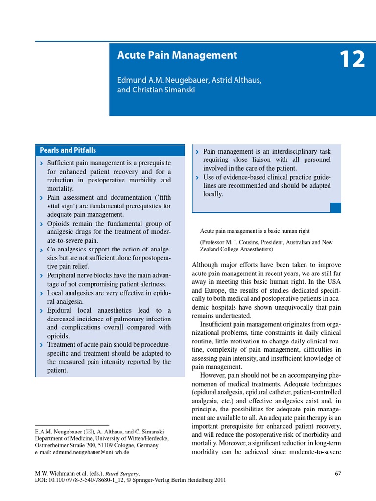 Acute Pain Management Opioid Pain Management