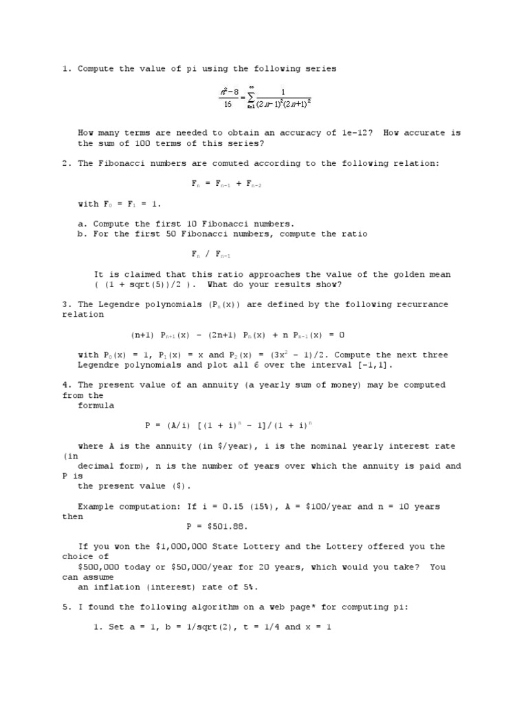 Mathematical Computations and Algorithms | PDF | Pi | Function ...