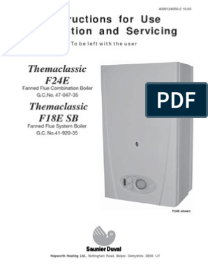 Saunier Duval Thema Classic F24e Installation Manual | PDF | Water Heating  | Valve