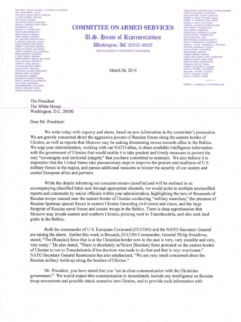 House Armed Services Committee leaders pen letter to President Obama
