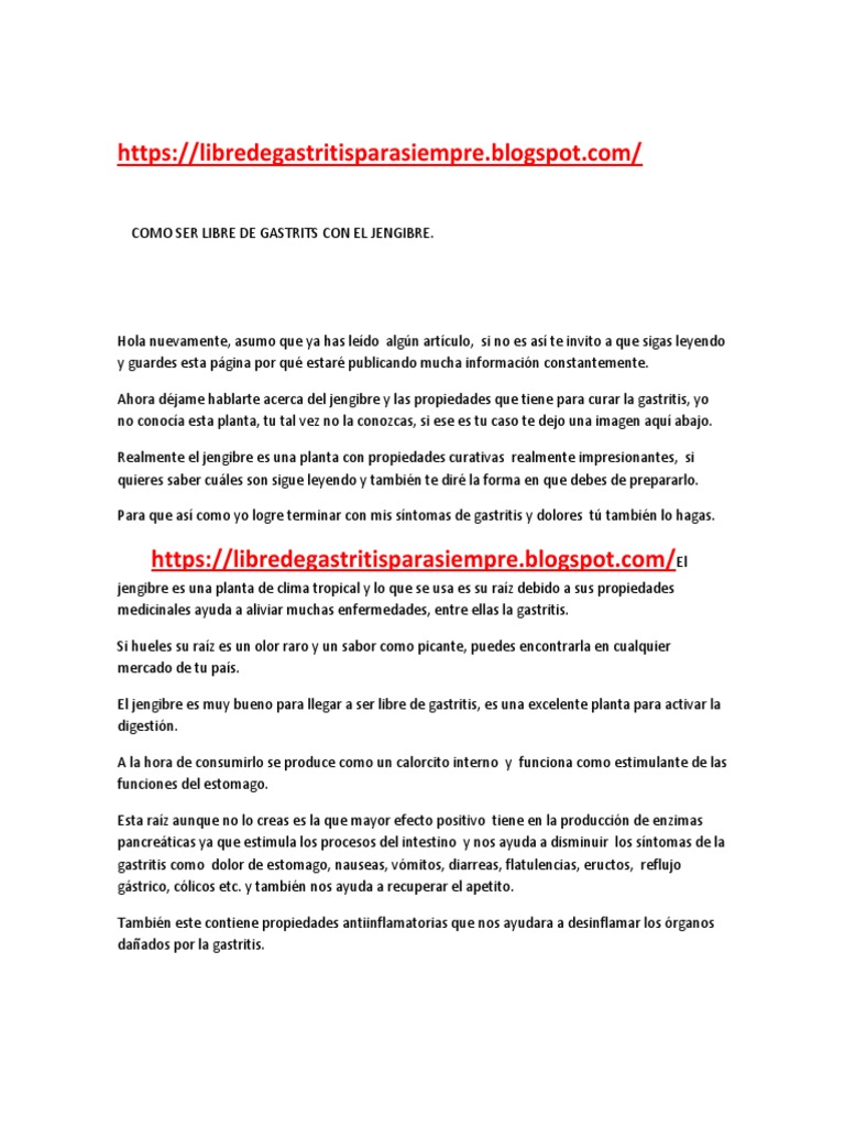 Como Ser Libre De Gastrits Con El Jengibre Jengibre