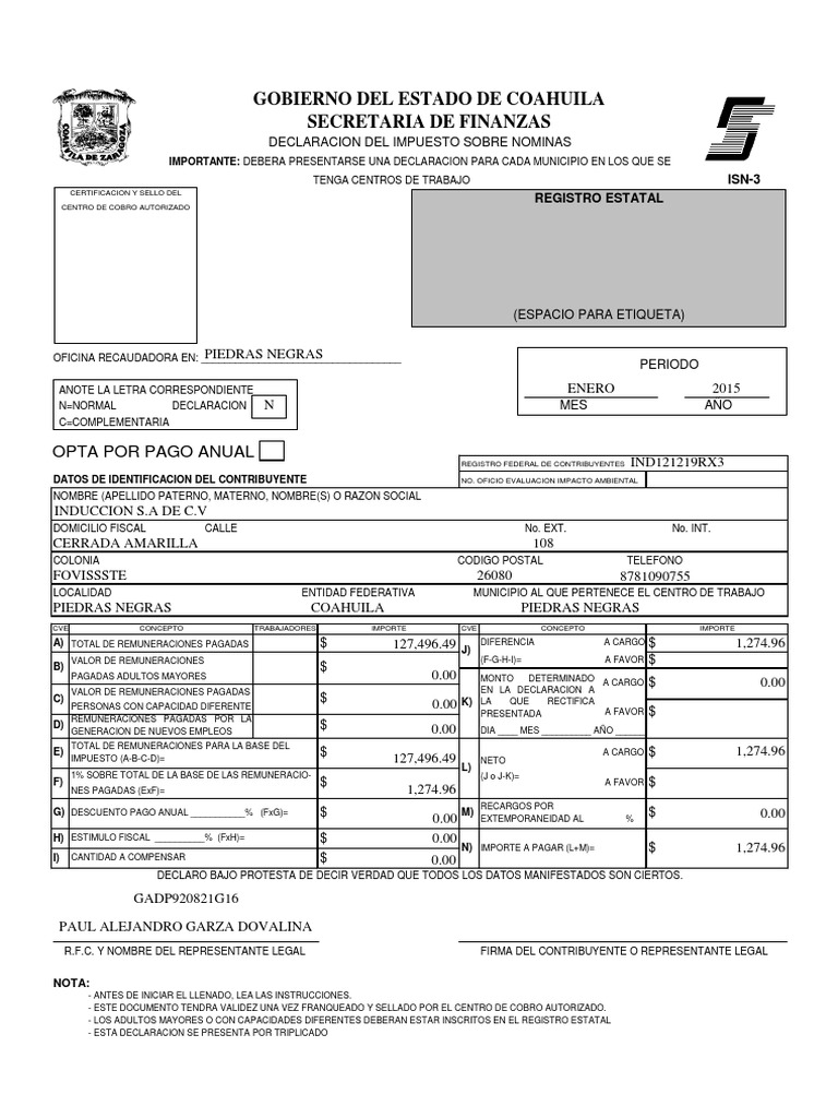 Declaración del Impuesto sobre Nóminas | PDF | Contribuyente | Impuestos