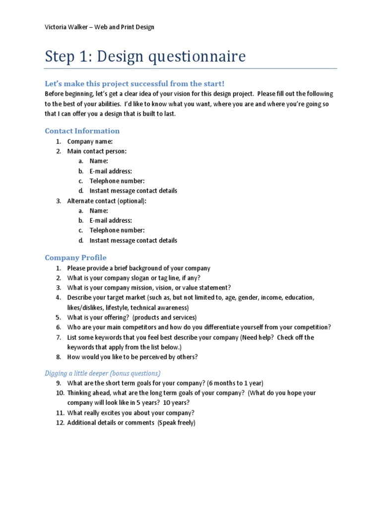 Sample /Graphic Design Questionnaire PDF sites Search