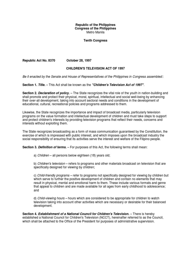 Children's Television Act of 1997 PDF Television United States
